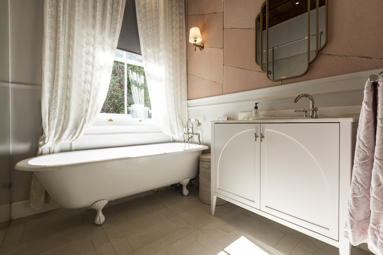 Main bathroom with freestanding bath at Zion, Paarl